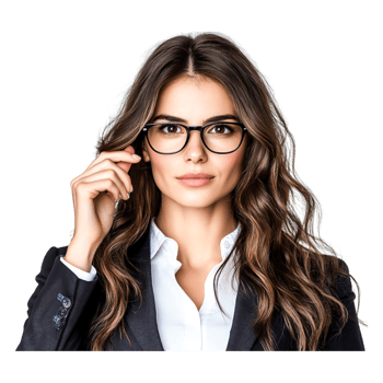 Confident Young Woman in Stylish Glasses with Long Hair and Blazer png