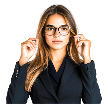 Confident Business Woman in Suit with Glasses Posing for Camera png