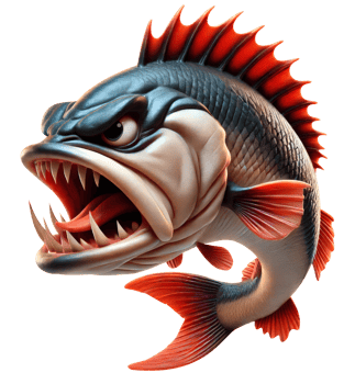 Fierce Cartoon Piranha with Sharp Teeth png