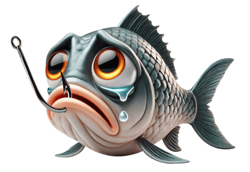 Sad Cartoon Fish with Hook png