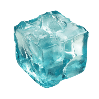 A large translucent blue ice cube floats against a black background png