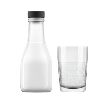 Milk bottle and glass of bubbly milk png