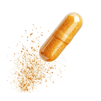 Golden Capsule Exploding Showing Powder Contents png