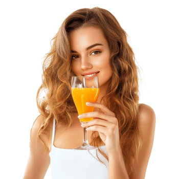 Beautiful Woman with Long Hair Drinks Orange Juice png