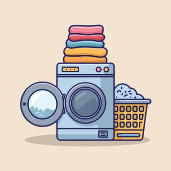 laundry basket with washing machine and clothes vector