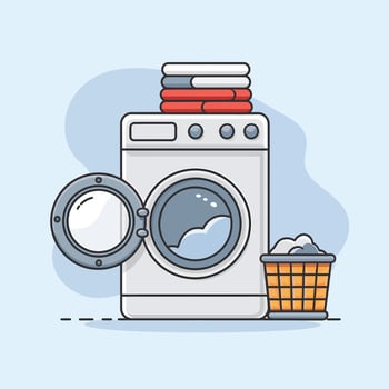 laundry washing machine and basket with clothes vector