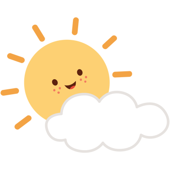 Hand drawn cute sun and clouds illustration png