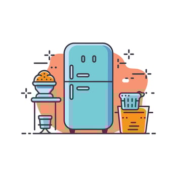 refrigerator and other items in a kitchen vector