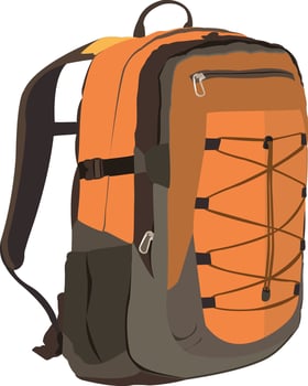 An orange backpack with straps and straps vector