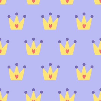 Gold princess crown seamless pattern on blue background vector