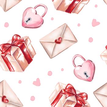 Romantic seamless pattern with gifts, envelopes and padlocks png