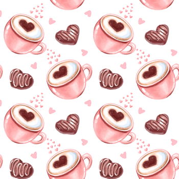 Romantic seamless pattern with coffee cups png