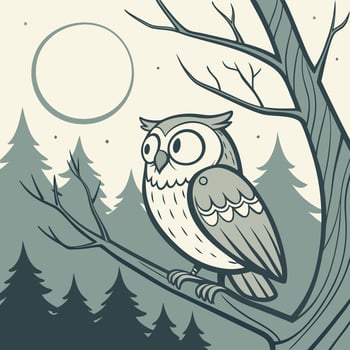 Illustration of owl bird on tree branch vector