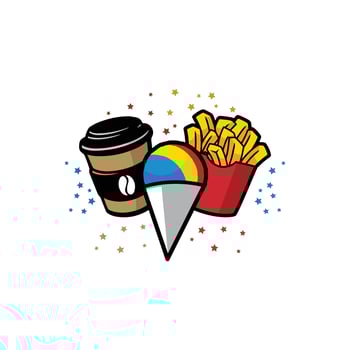 coffee cup, an ice cream cone, and a box of French fries vector
