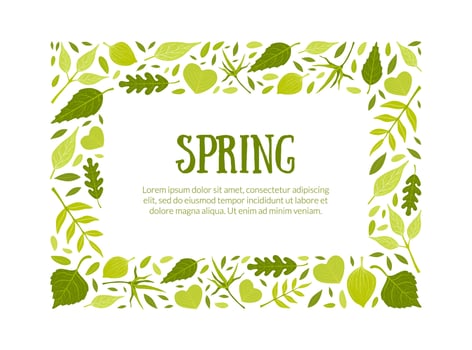 Spring Rectangular Frame, Green Leaves Border Template with Space for Text Illustration vector