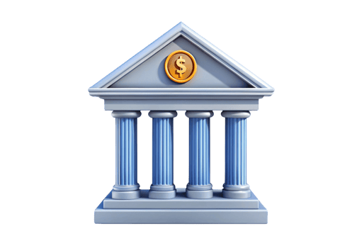 a bank building with a coin on top png