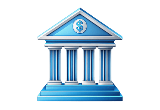 a blue building with columns and a dollar sign png