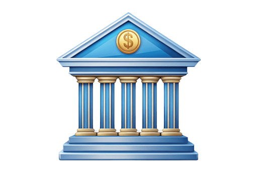 bank building with pillars and a dollar coin icon png