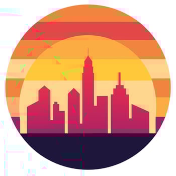 Retro Sunset Cityscape Urban Skyline Silhouette at Dusk vector