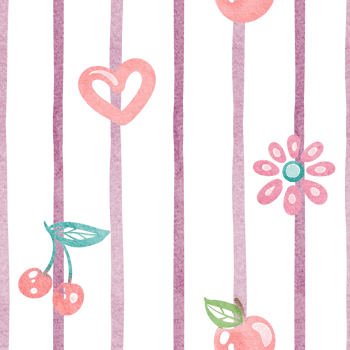 Striped cute Seamless pattern with pastel colors. Hand drawn confectionery design with ribbed with apple flower cherry. Summer background ideal for textiles tablecloths or kids bedroom decor. png