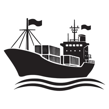 Cargo Ship Silhouette Sailing on Ocean Waves Illustration vector