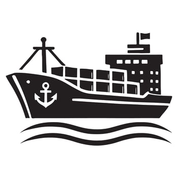 Cargo Ship Silhouette Illustration Ocean Freight Transportation vector