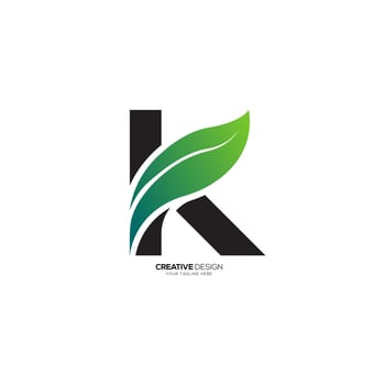Modern letter K with creative green leaf health clinic monogram logo. K logo vector