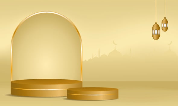 Islamic 3d podium round stage for Eid Mubarak, Ramadan Kareem, Muharram, Iftar on color background vector
