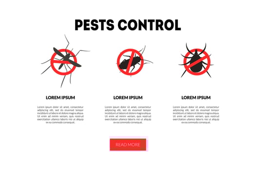 Pest Control Landing Page Template, Harmful Insects Warning Signs Illustration vector