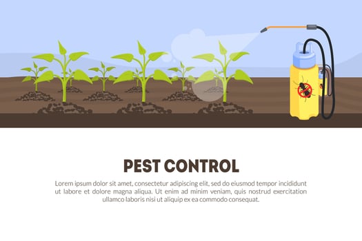 Pest Control Banner Template with Spray Insecticide and Space for Text, Spray Equipment for Farming, Gardening, Agriculture Illustration vector