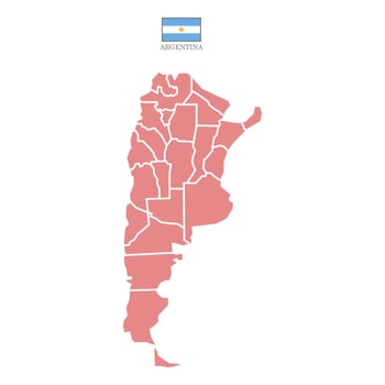 Red map of Argentina divided into states and territories. White flat design isolated on a white background. Highly detailed illustration Europe vector