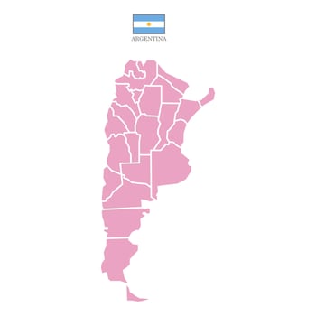 Pink map of Argentina divided into states and territories. White flat design isolated on a white background. Highly detailed illustration Europe vector