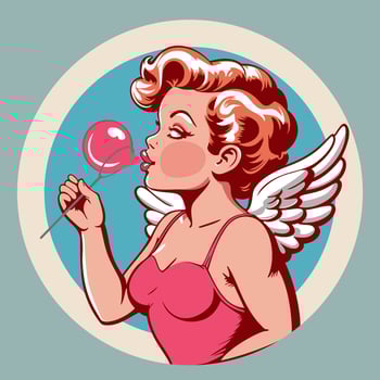 Baby angel blowing soap bubble. Vintage poster vector