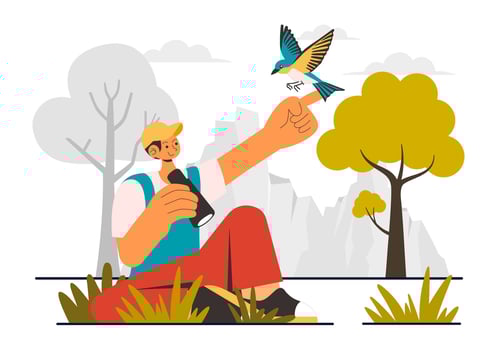 Bird Watching Hobby Illustration with People Observing Birds in Nature vector