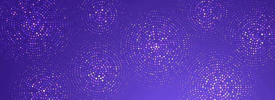 Digital technology pattern wallpaper. Glowing purple dotted circle background. Abstract dot round grid backdrop for business, science, healthcare, medicine, finance. Violet texture surface vector