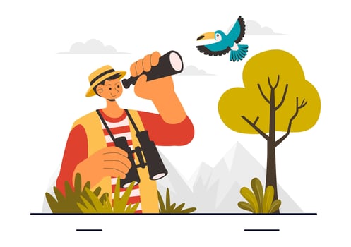Illustration of a Bird Watching Expedition in Nature vector