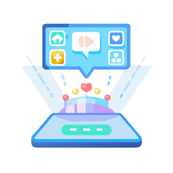 Interactive holographic interface icon with floating screen digital workspace modern design virtual environment user-centric concept png