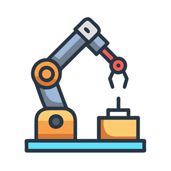 Robotic arm icon performing task with precision in industrial setting high-tech environment aerial view png