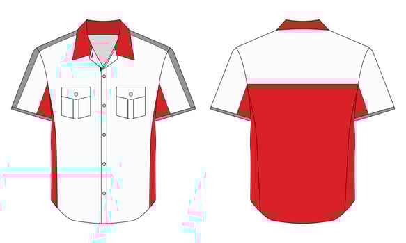 Red and white short sleeve work shirt mockup vector