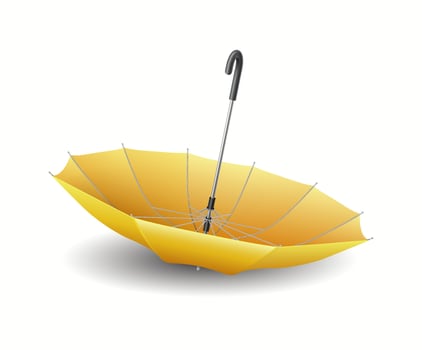 Yellow cane umbrella lying upside down realistic illustration. Protection from stormy weather accessory 3d object on white background vector