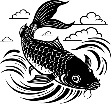 A black and white illustration of a fish png