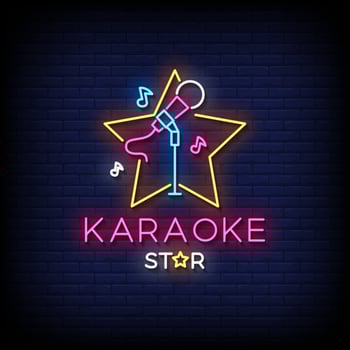 karaoke star neon sign with brick wall background vector