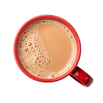 top view milk tea in the cup is isolated on transparent background png