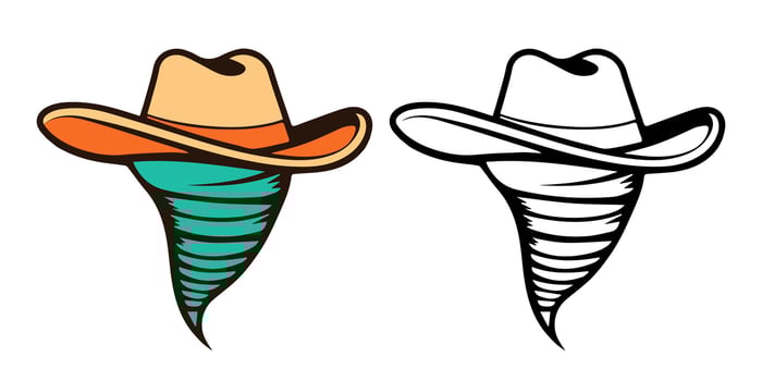 Western Cowboy Hat and Tornado Icon in Artistic Colors vector