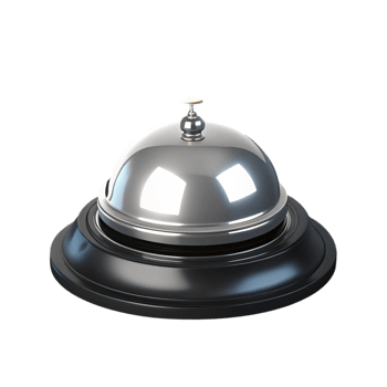 A silver bell on a black stand png