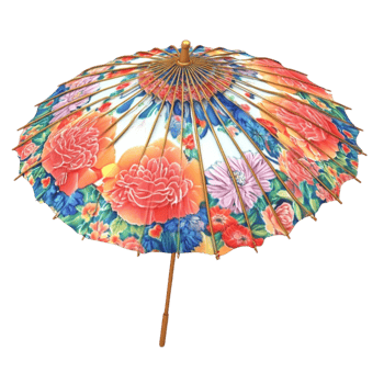 Umbrella with Multi-Colored Flowers on Transparent Background png