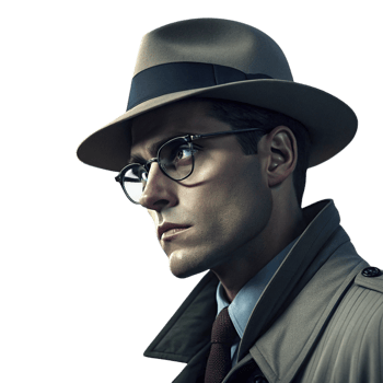 A man in a hat and glasses is looking off to the side png