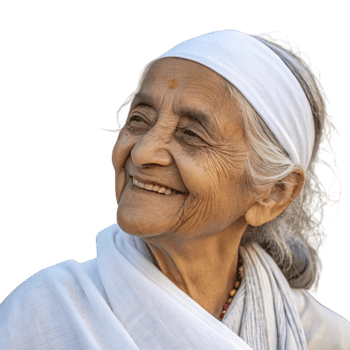 An elderly woman with a white headband smiles png