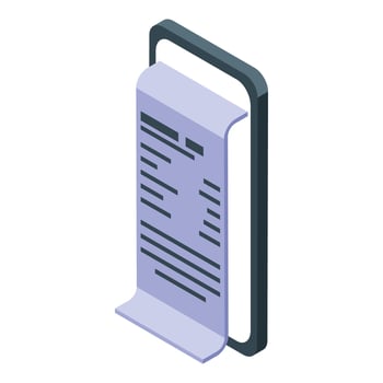 Smartphone printing long receipt, isometric online payment concept vector