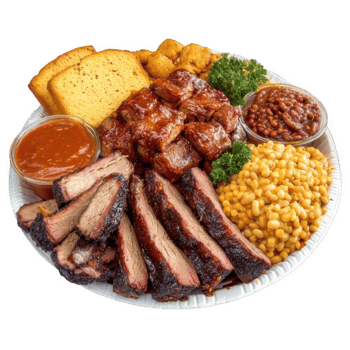 Grilled meat with baked beans and corn png